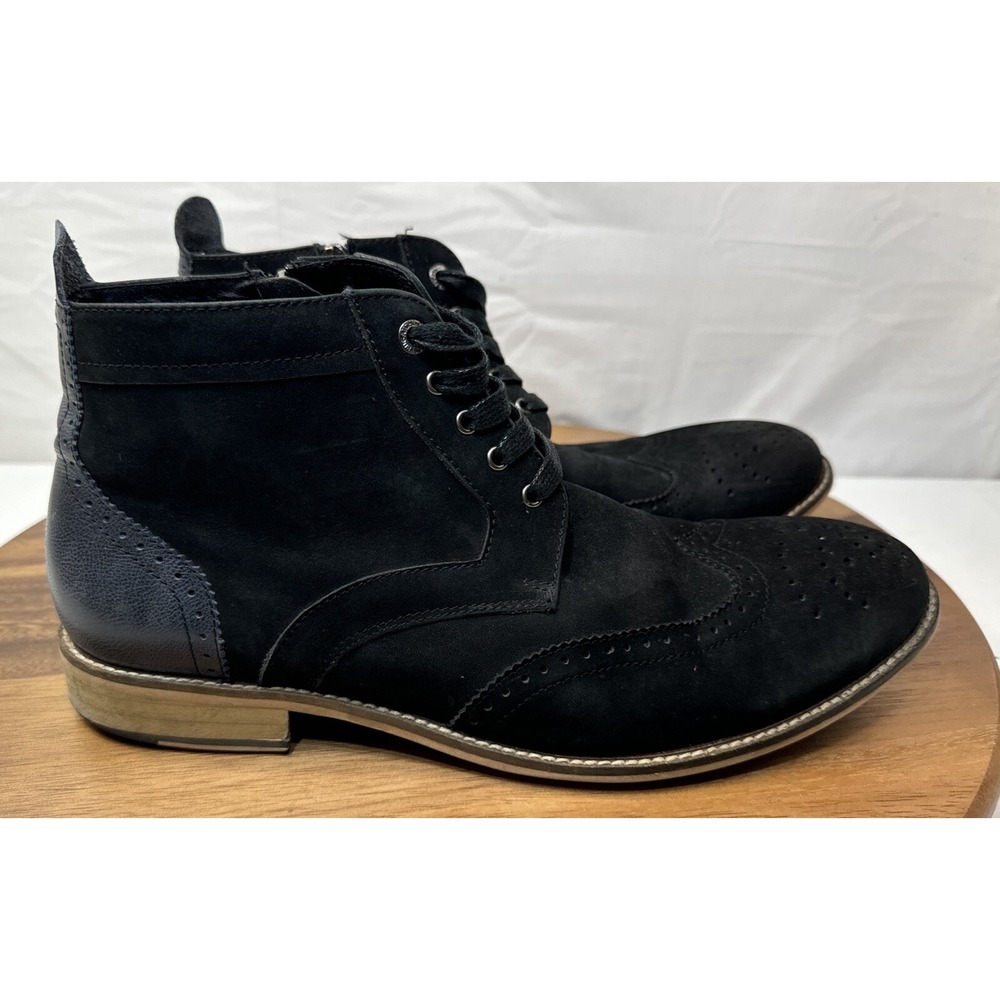 Bugatchi Uomo Chukka Boots 10.5 Black  Gray Leather Suede Zip Lace Oxford  Shoes